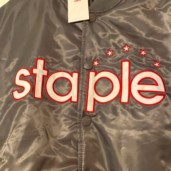 Staple Pigeon Gray Bomber Varsity Jacket Coat large Streetwear - Picture 2 of 5